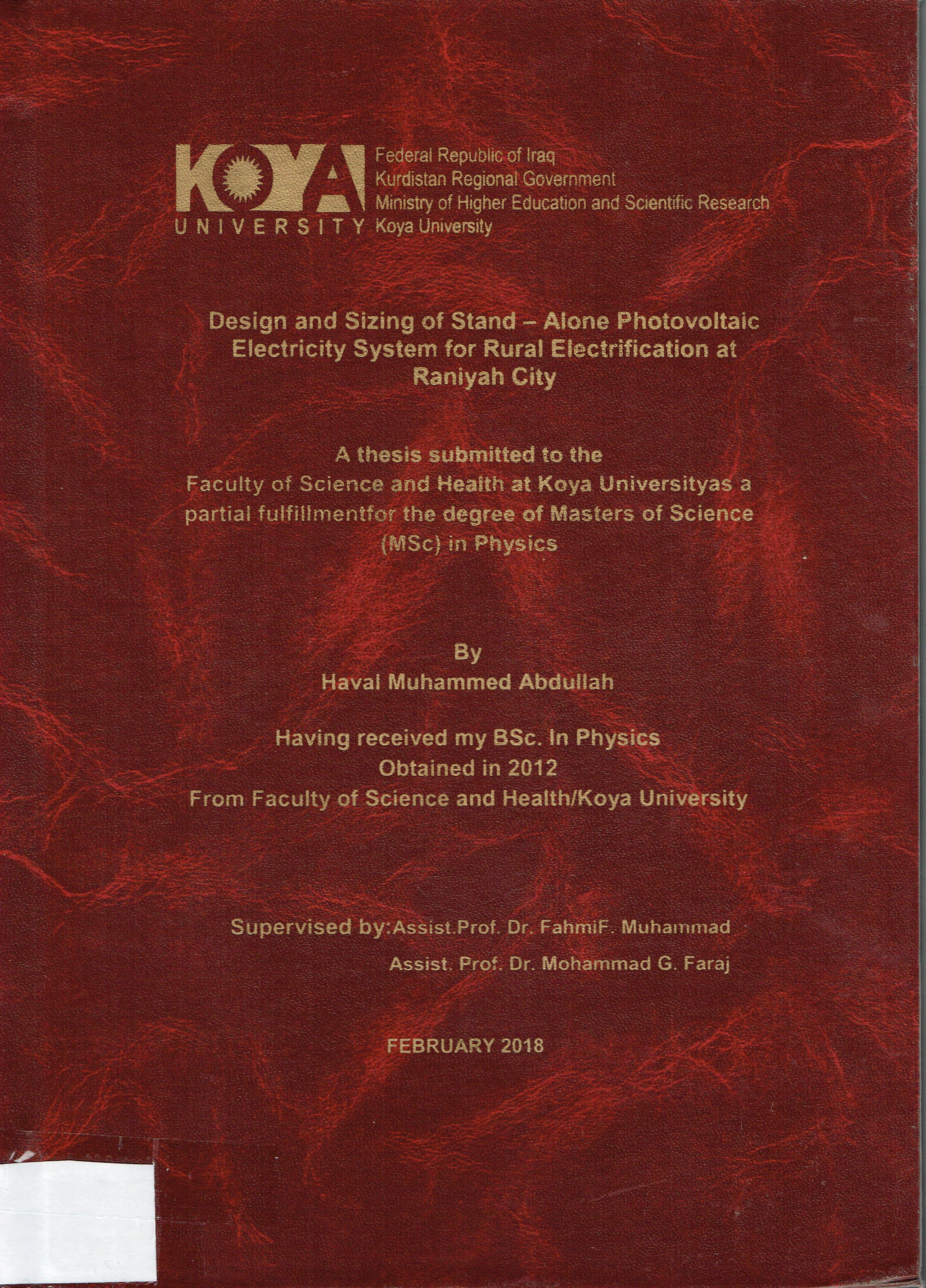 Design and Sizing of Stand -Alone Photovoltaic Electricity System for Rural Electrification at Raniyah City